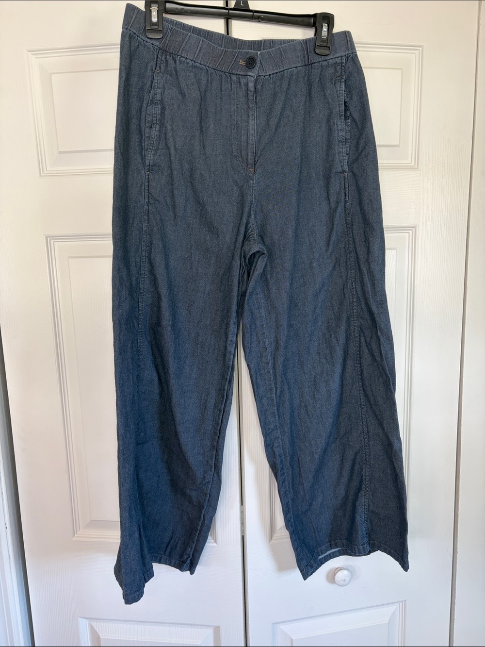 Eileen Fisher Organic Cotton Twill Wide Leg Ankle Pants Cropped Blue Denim M